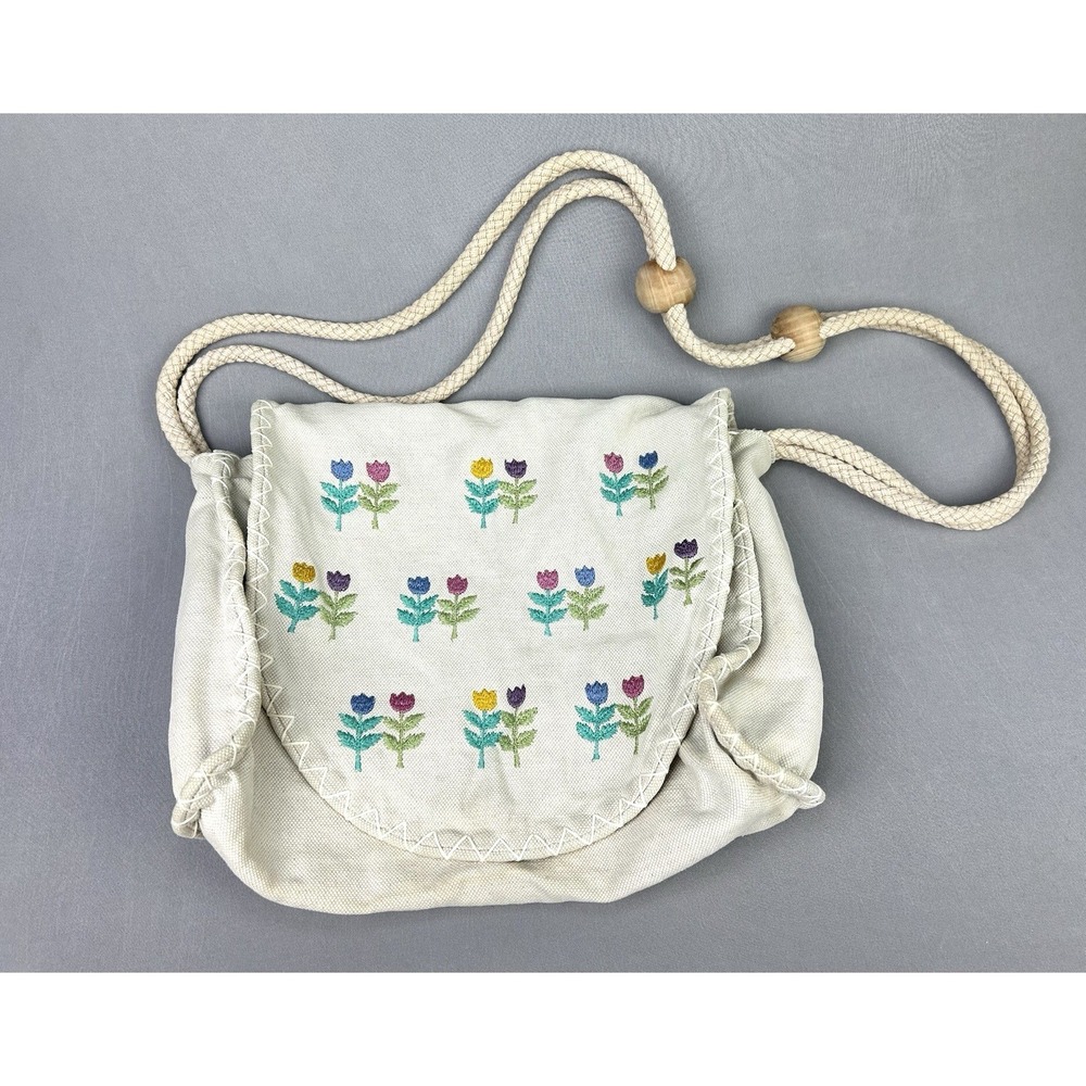 APC Rue Madame Paris Floral Embroidered Crossbody Canvas Bag Purse Vintage Boho